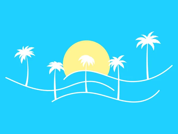 Lijnlandschap Met Palmbomen Rijzende Zon Een Blauwe Achtergrond Zomer Tropisch — Stockvector