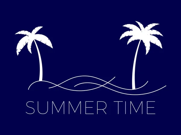 Line Landscape Outline Palm Trees Summer Time Landscape Wavy Lines — Stock Vector