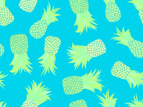 菠萝无缝图案 夏天的水果图案 蓝底菠萝果 T恤衫的热带设计 纸张和织物上的指纹 矢量说明 — 图库矢量图片
