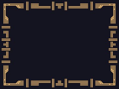 Art deco çerçeve. Klasik doğrusal sınır. Davetiyeler, broşürler ve tebrik kartları için bir şablon tasarla. 1920 'lerin tarzı - 1930' lar. Vektör illüstrasyonu