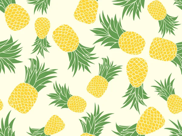 菠萝无缝图案 夏天的水果图案 带有黄色背景的菠萝果 T恤衫的热带设计 纸张和织物上的指纹 矢量说明 — 图库矢量图片