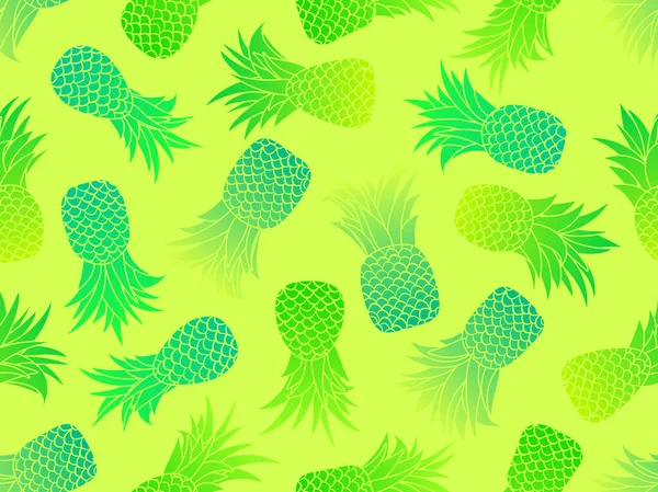 グラデーションのパイナップルのシームレスなパターン 夏の果物のパターン 緑の背景にパイナップル果実 Tシャツ 紙や布にプリントのための熱帯デザイン ベクターイラスト — ストックベクタ