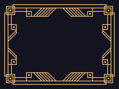 Art deco çerçeve. Klasik doğrusal sınır. Davetiyeler, broşürler ve tebrik kartları için bir şablon tasarla. 1920 'lerin tarzı - 1930' lar. Vektör illüstrasyonu