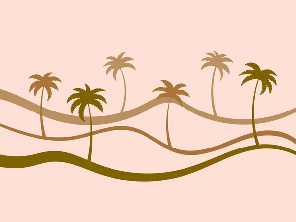 Linienlandschaften Mit Palmen Landschaft Mit Streifen Retro Stil Gemalt Kontur — Stockvektor