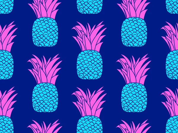 Pineapple Seamless Pattern Purple Pineapples 80S Style Summer Fruit Background — Stock Vector
