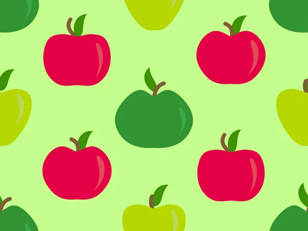 Bezešvé Vzory Červenými Zelenými Jablky Jablka Jedním Listem Design Pro — Stockový vektor