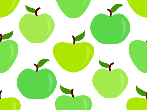 Бесшовный Рисунок Зелеными Яблоками Белом Фоне Зеленое Яблоко Одним Листом — стоковый вектор