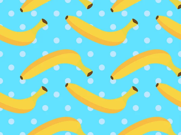 Patrón Sin Costuras Con Plátanos Amarillos Sobre Fondo Azul Punteado — Vector de stock