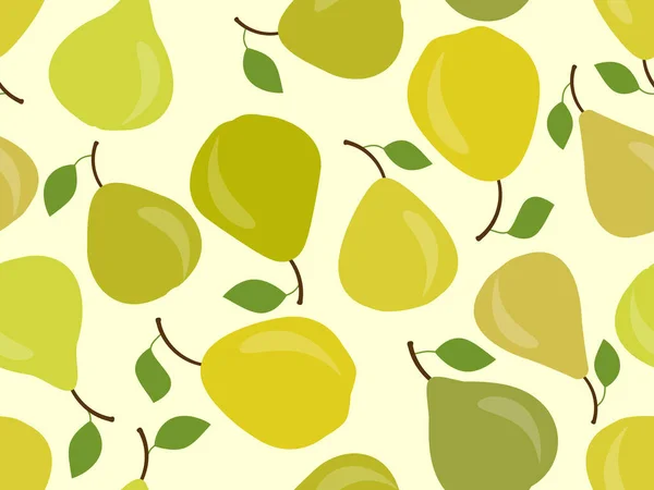 Birnen Nahtlose Muster Grüne Und Gelbe Birnen Mit Einem Blatt — Stockvektor