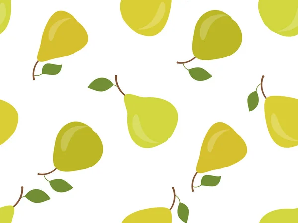无缝隙图案 白色背景上有绿色梨子 一片叶子 用于织物 横幅和促销物品的印刷设计 矢量说明 — 图库矢量图片