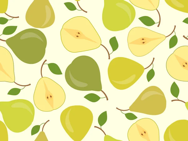 Ganze Birnen Und Hälften Nahtloses Muster Die Birne Halbieren Design — Stockvektor
