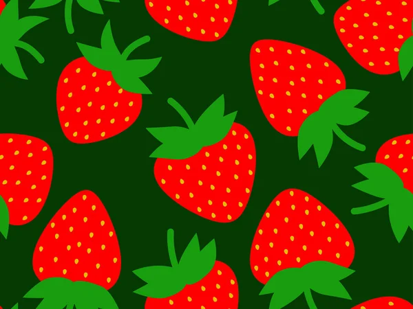 Κόκκινες Φράουλες Χωρίς Ραφή Κόκκινες Φράουλες Σπόρους Γλυκοφράουλες Πράσινες Άκρες — Διανυσματικό Αρχείο