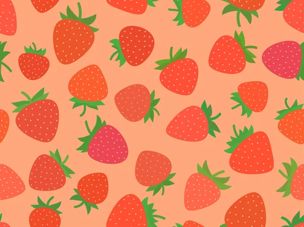 Rote Erdbeeren Nahtloses Muster Rote Erdbeeren Mit Kernen Süße Erdbeeren — Stockvektor