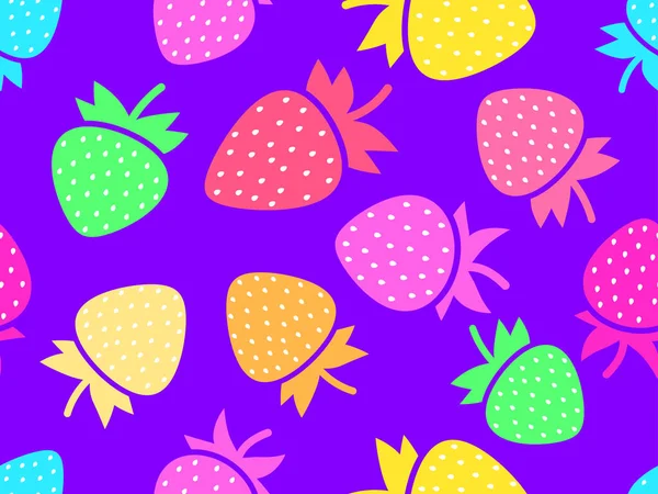 Fresas Coloridas Patrón Sin Costuras Fresas Multicolores Con Semillas Fresas — Vector de stock