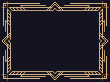Art deco çerçeve. Klasik doğrusal sınır. Davetiyeler, broşürler ve tebrik kartları için bir şablon tasarla. 1920 'lerin tarzı - 1930' lar. Vektör illüstrasyonu