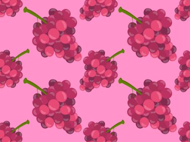 Üzümsüz desen. Üç boyutlu bir üzüm demeti. Pembe üzümlü olgun üzümler. Kumaş, duvar kâğıdı ve afiş basmak için tasarlandı. Vektör illüstrasyonu