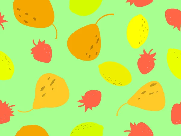 Nahtloses Muster Mit Birne Zitrone Und Erdbeere Minimalistischen Stil Tropisches — Stockvektor