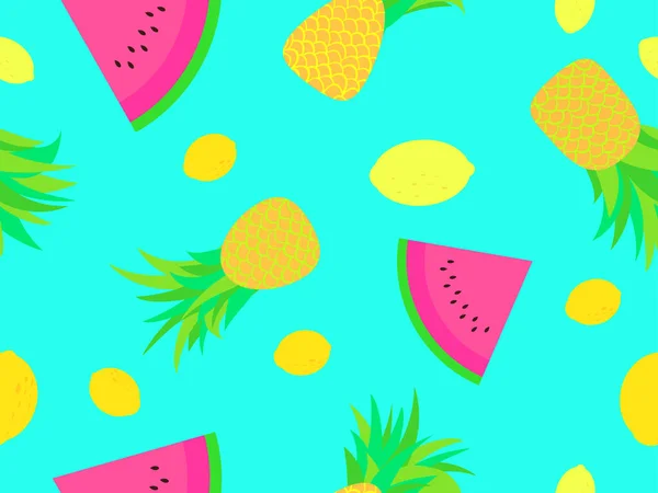 Naadloos Patroon Met Ananas Citroen Watermeloen Een Minimalistische Stijl Een — Stockvector