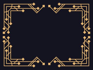 Art deco çerçeve. Klasik doğrusal sınır. Davetiyeler, broşürler ve tebrik kartları için bir şablon tasarla. 1920 'lerin tarzı - 1930' lar. Vektör illüstrasyonu