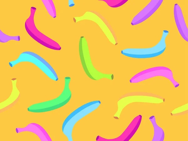 Sömlös Mönster Med Färgglada Bananer Orange Bakgrund Exotiska Flerfärgade Bananer — Stock vektor