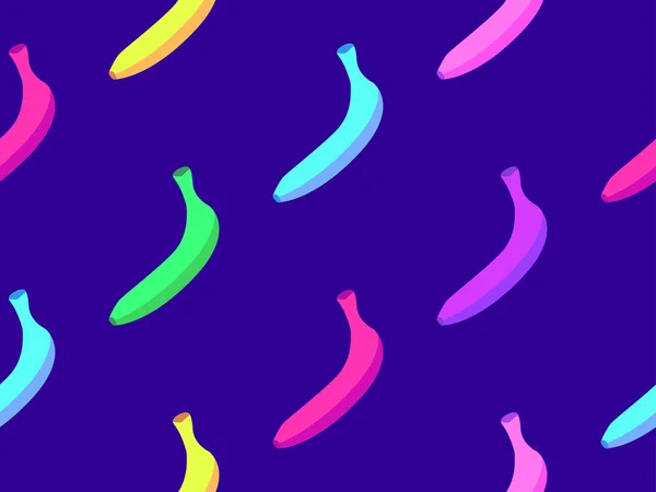 Sömlös Mönster Med Färgglada Bananer Mörkblå Bakgrund Exotiska Flerfärgade Bananer — Stock vektor