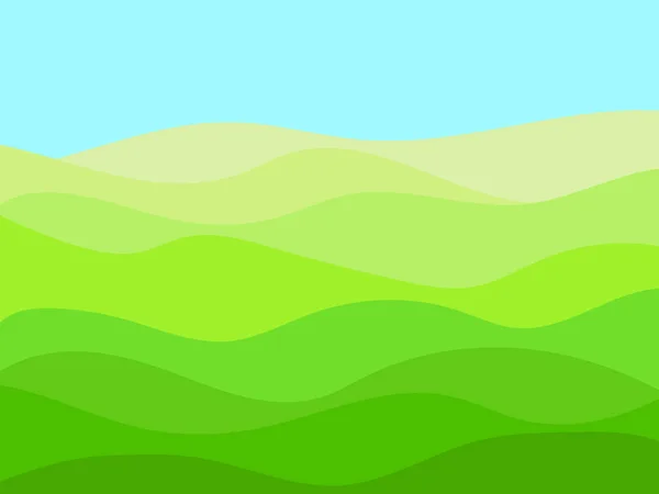 Πράσινο Κυματιστό Τοπίο Μπλε Ουρανό Μινιμαλιστικό Στυλ Καλοκαιρινό Τοπίο Χωράφια — Διανυσματικό Αρχείο