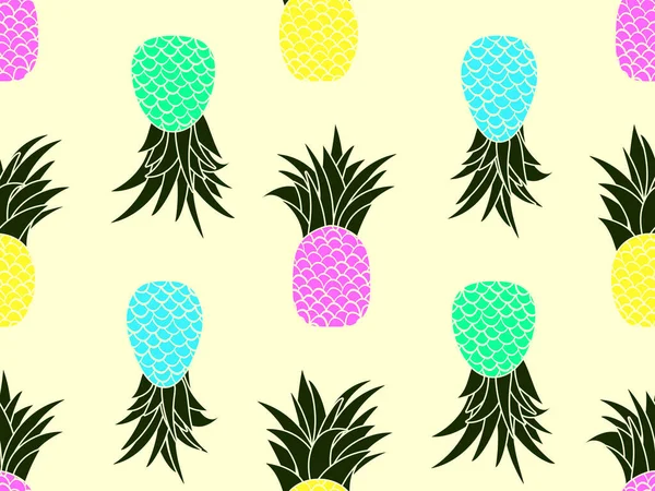 パイナップルシームレスパターン カラフルなパイナップルフルーツから夏のフルーツパターン Tシャツ 紙や布にプリントのための熱帯の背景 ベクターイラスト — ストックベクタ