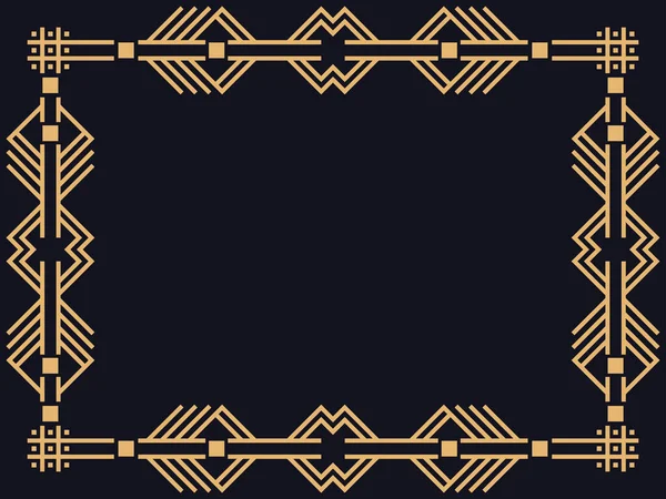 Art Deco Frame Линия Арт Рамки Золотом Цвете Черном Фоне — стоковый вектор