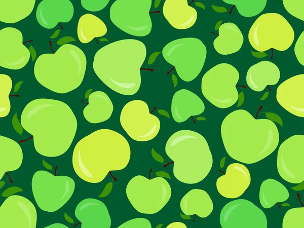 Απρόσκοπτη Μοτίβο Πράσινα Μήλα Σκούρο Πράσινο Φόντο Πράσινο Μήλο Ένα — Διανυσματικό Αρχείο