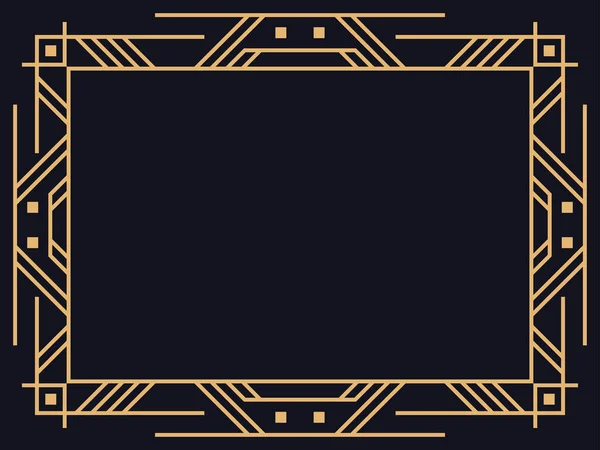 Art Deco Frame Line Art Frame Gold Color Black Background — Stock Vector