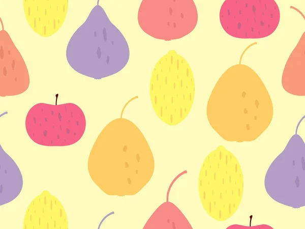 Бесшовный Рисунок Лимонами Грушами Яблоками Желтом Фоне Летняя Фруктовая Смесь — стоковый вектор