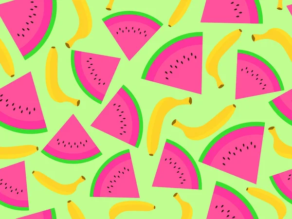 Nahtloses Muster Mit Wassermelone Und Banane Wassermelonenstücke Mit Samen Tropischer — Stockvektor