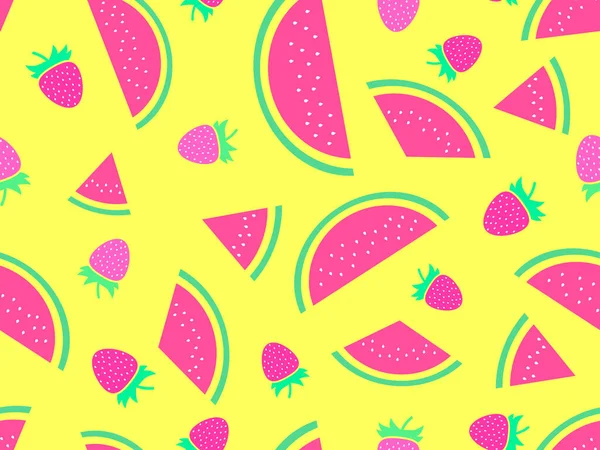 Naadloos Patroon Met Watermeloen Aardbeien Een Minimalistische Stijl Snijdt Watermeloen — Stockvector