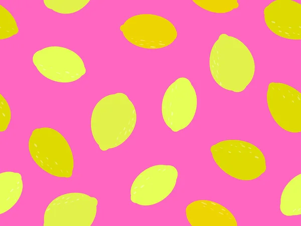 Nahtloses Muster Mit Zitronen Auf Rosa Hintergrund Gelbe Reife Zitronen — Stockvektor