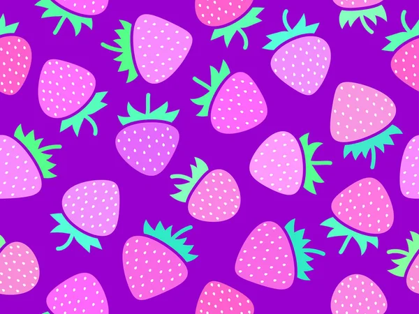 Seamless Pattern Pink Strawberries Violet Background Red Strawberries Seeds Strawberry — Stock Vector