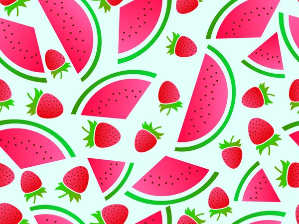 Nahtloses Muster Mit Wassermelone Und Erdbeeren Farbverlauf Sommerbeeren Mischen Sich — Stockvektor