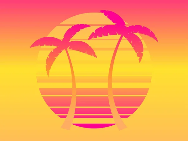 Two Palm Trees Sunset 80S Retro Sci Style Summer Time — Stock Vector