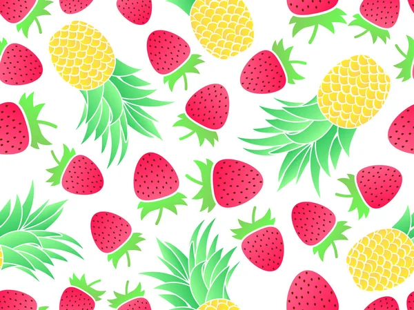 Patrón Sin Costuras Con Fresa Piña Colores Degradados Mezcla Frutas — Vector de stock