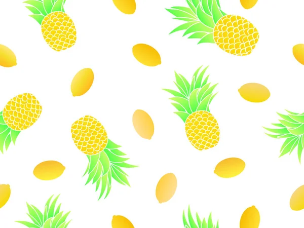 パイナップルとレモンのシームレスなパターン 夏のフルーツミックスは 白い背景にグラデーションレモンとパイナップル バナーに印刷するためのデザイン ベクターイラスト — ストックベクタ