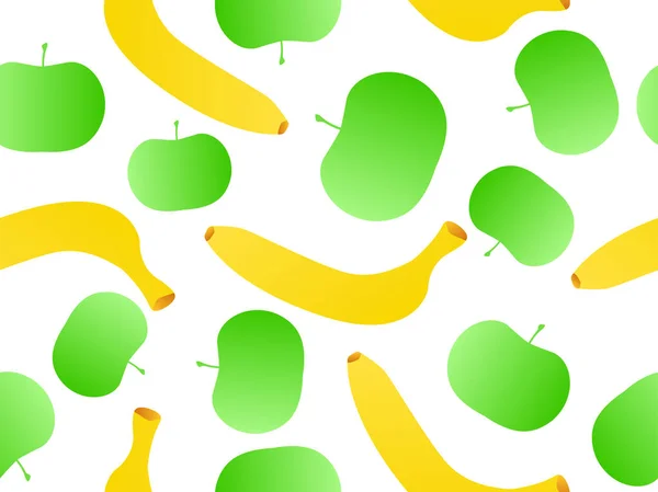 黄色のバナナと緑のリンゴのシームレスなパターン 夏のフルーツミックスは 白い背景にグラデーションリンゴとバナナ バナーやポスターのためのデザイン ベクターイラスト — ストックベクタ