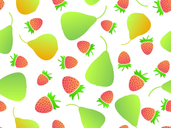 Erdbeere Und Birne Nahtlose Muster Farbverlauf Sommerfruchtmischung Mit Birnen Und — Stockvektor