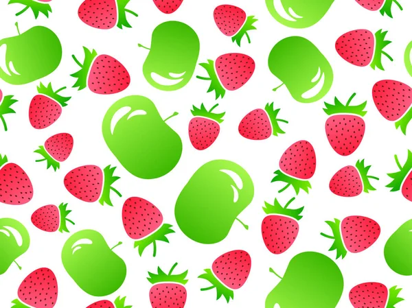 草莓和苹果无缝图案 夏天的浆果 水果混合了渐变的苹果和草莓的白色背景 印刷品 横幅和海报的设计 矢量说明 — 图库矢量图片