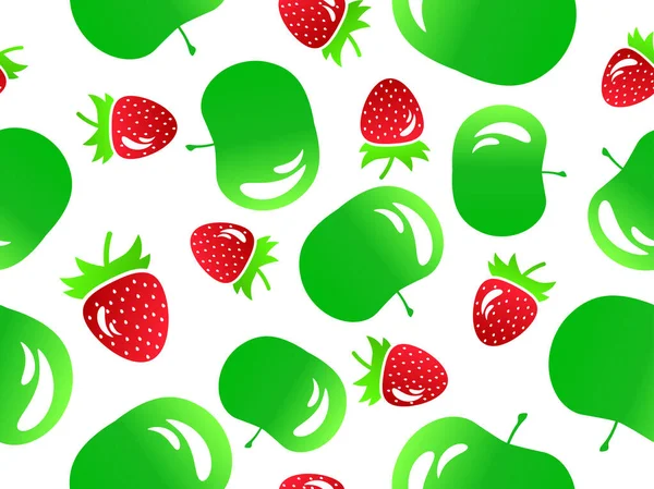 Nahtloses Muster Mit Äpfeln Und Erdbeeren Stil Sommerfruchtmischung Mit Erdbeere — Stockvektor