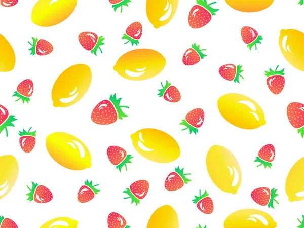 レモンとイチゴを3Dスタイルでシームレスにパターン 夏のフルーツミックスイチゴとレモン白を背景に プリント ファブリック ポスターのデザイン ベクターイラスト — ストックベクタ