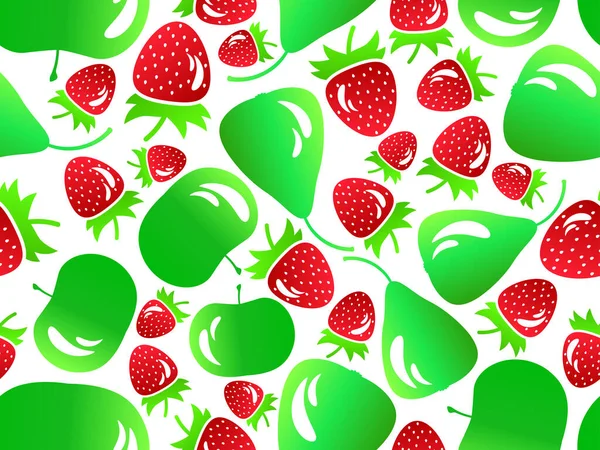 Nahtloses Muster Mit Erdbeere Apfel Und Birne Stil Früchte Mit — Stockvektor