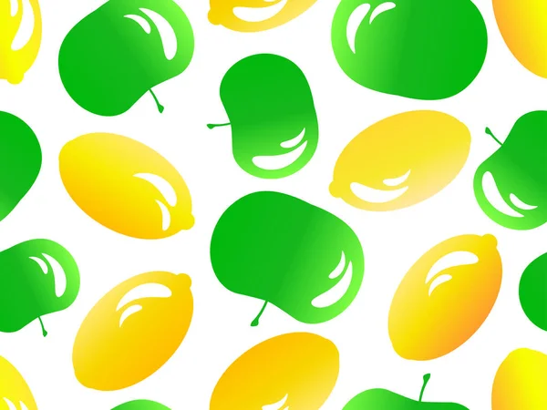 无缝隙图案 苹果和柠檬 光反射 夏天水果和柠檬 苹果混合在一起 风格为3D风格 横幅和后背印刷的设计 — 图库矢量图片