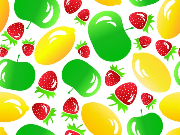 Nahtloses Muster Mit Erdbeere Zitrone Und Apfel Stil Früchte Mit — Stockvektor