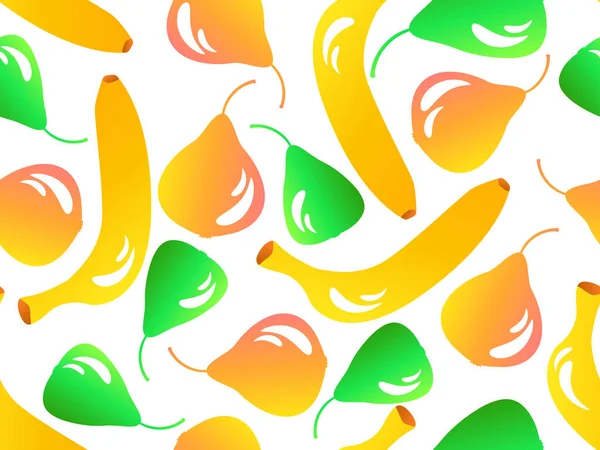 Бесшовный Рисунок Бананами Грушами Стиле Летняя Фруктовая Смесь Грушей Бананом — стоковый вектор