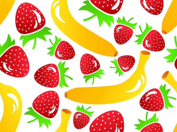 Seamless Pattern Bananas Strawberries Style Summer Fruit Mix Strawberry Banana — Stock Vector