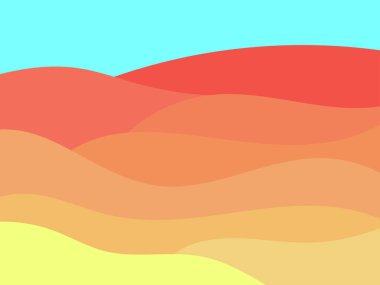 Minimalist tarzında kum tepeleri olan çöl manzarası. Düz dizayn. Parmak izleri, posterler ve iç tasarım için boho dekoru. Orta Çağ modern dekoru. Vektör illüstrasyonu